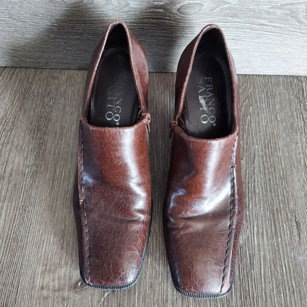 Franco Sarto Vintage Brown Square Toe Side Zip Pumps 6.5